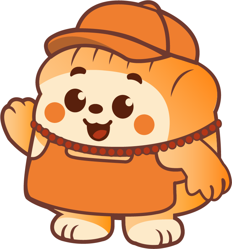 Fluffi mascot with cap waving