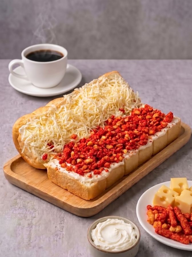 Hot Salfa Festival bun with richly layered shredded cheese
